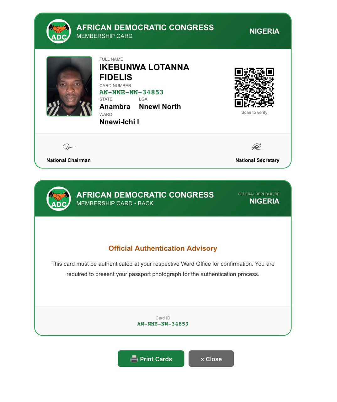 I’ve completed my digital membership registration-Amb. Lotanna